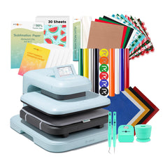 LOKLiK Auto Heat Press 2+Great Valued Bundle(PUFF HTV*8+Glitter HTV*5+Patterned HTV+Sumblimation Paper*30+Sumblimation HTV roll+Transfer paper*6+PTFE Teflon Sheet+Weeding Tools≥145 A$)