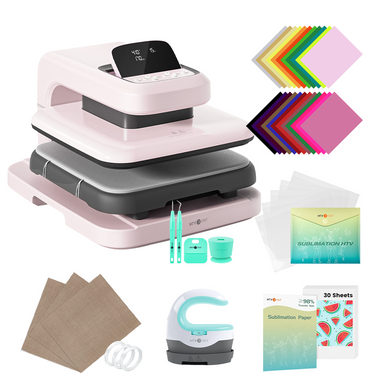 HTVRONT Auto Heat Press 2 - Smart 230V - Ultimate Premium Kit - Pastel Pink