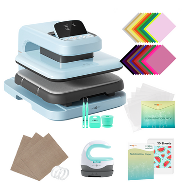 HTVRONT Auto Heat Press 2 - Smart 230V - Ultimate Premium Kit - Bubble Blue