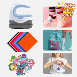 HTVRONT Mini2 Heat Press Machine & 20 Pack Embroidered Iron-On Repair Patches & 20 Pack HTV for Clothes