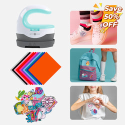 HTVRONT Mini2 Heat Press Machine & 20 Pack Embroidered Iron-On Repair Patches & 20 Pack HTV for Clothes