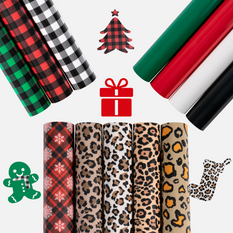 Christmas Patterned Buffalo Plaid & Leopard Heat Transfer Vinyl Bundle - 13 Sheets
