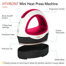 HTVRONT Mini Heat Press Machine - Portable Heat Press for T-Shirt, Hat, Shoes, and Bag