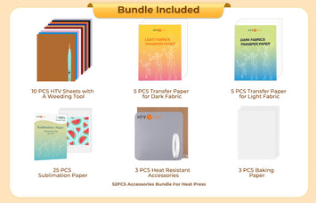 Auto Heat Press Machine 15" x 15" 110V + Starter Kit (Include Vinyl&Sublimation Bundle, Tools&Heat Press Mat)