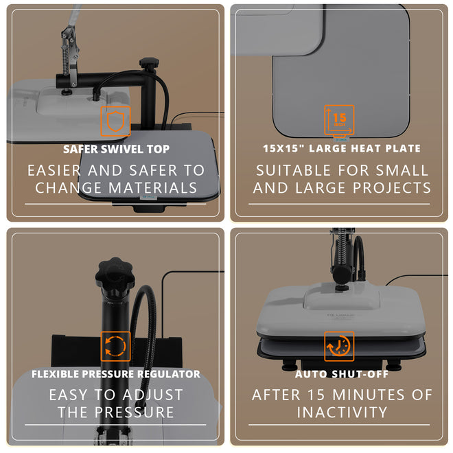 [⚡Flash Deal] Manual Heat Press Machine 15" x 15" 230V - (2 Colors) & Free Mini Heat Press