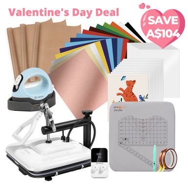 [Valentine's Day Deal] Manual Heat Press Machine 15" x 15" 110V + Mini3 Heat Press + T Shirt Heat Press Kit (Include Vinyl&Sublimation Bundle, Tools&Heat Press Mat)