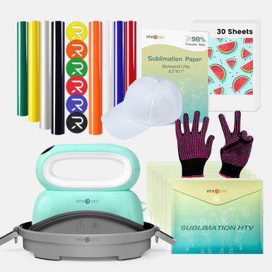 [BF Flash Sale]Hat Heat Press Machine+HTV&Sublimation Bundle (Puff HTV*8+Baseball Cap Blank*1+Sublimation Paper*30+Sublimation HTV*5+PTFE Teflon Sheet*1+1Pair Gloves≥A＄95)