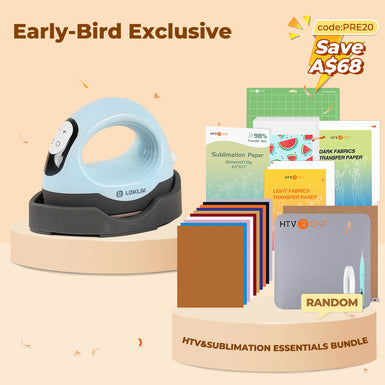 [Early-Bird Exclusive]LOKLiK Mini3 Heat Press+Starter Kit(Multicolor HTV*10+Sumblimation Paper*25+Transfer paper*10+PTFE Teflon Sheet+Heat Press Mat+Weeding Tools≥A＄68)