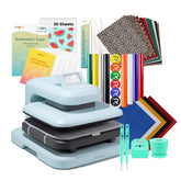 HTVRONT Auto Heat Press 2+Great Valued Bundle(PUFF HTV*8+Glitter HTV*5+Patterned HTV+Sumblimation Paper*30+Sumblimation HTV roll+Transfer paper*6+PTFE Teflon Sheet+Weeding Tools≥145 A＄)