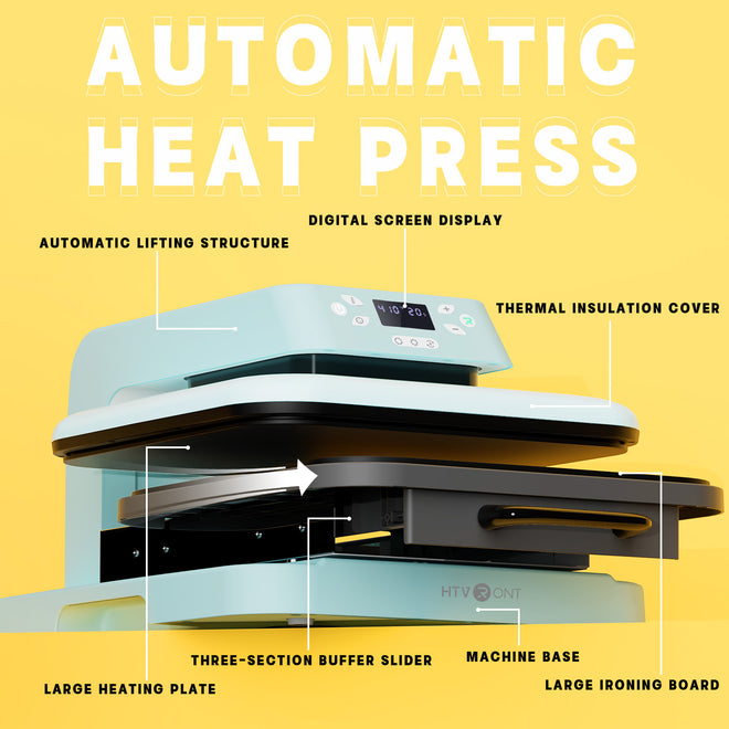 HTVRONT Auto Heat Press 15" x 15"  230V - (2 Colors)  - Standard Kit - White