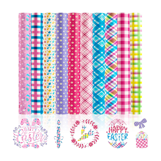 Easter Plaid Heat Transfer Vinyl - 11 Pack Easter Iron on Vinyl for T-Shirts - 12"x10"