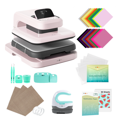HTVRONT Auto Heat Press 2 - Smart 230V - Ultimate Premium Kit - Pastel Pink