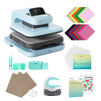 HTVRONT Auto Heat Press 2 - Smart 230V - Ultimate Premium Kit - Bubble Blue