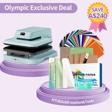 [Olympic Exclusive] HTVRONT Auto Heat Press Machine 15" x 15" + HTV & Sublimation Bundle Worth A$160