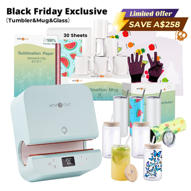 [BF Limited Offer] Auto Tumbler Heat Press Machine+Super Valued Bundle(30pcs Sublimation Paper+6pack Sublimation Mugs Blank-11oz+4Pack Glass 16oz+4Pack Tumbler Blank- 20oz+Sticker Paper*20+Mirror Metallic Adhesive Roll+Gloves≥A$228)