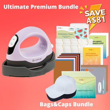 [Ultimate  Premium Bundle]LOKLiK Mini3 Heat Press+HTV&Sublimation Bundle(PUFF HTV *8+Multicolor HTV*10+Sumblimation Paper*25+Transfer paper*10+PTFE Teflon Sheet+Heat Press Mat+Cap Blank*1+Weeding Tools≥A＄125)