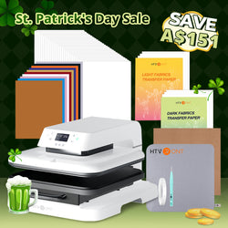 [St. Patrick's Day Deals] Auto Heat Press Machine 15" x 15" 110V + Starter Kit (Include Vinyl&Sublimation Bundle, Tools&Heat Press Mat)