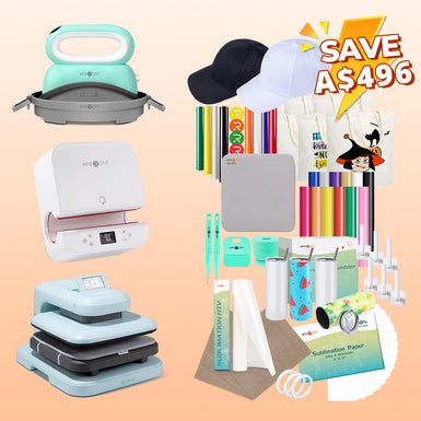 [All in one]HTVRONT Auto Heat Press 2+Tumbler Heat Press+Hat Heat Press+All in One Bundle(Multicolor HTV Roll*20+150 sheets Sublimation Paper A4+Sublimation HTV Roll+PUFF HTV*8+Tumbler Blanks*4+Canvas Bags*6+Cap*2+Tools≥416 A＄)
