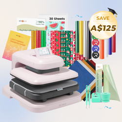 LOKLiK Auto Heat Press 2+Great Valued Bundle(PUFF HTV*8+Glitter HTV*5+Patterned HTV+Sumblimation Paper*30+Sumblimation HTV roll+Transfer paper*6+PTFE Teflon Sheet+Weeding Tools≥145 A＄)