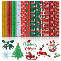 2026 New Models Christmas Patterned Heat Transfer Vinyl Bundle - 13 Sheets 12"x10"