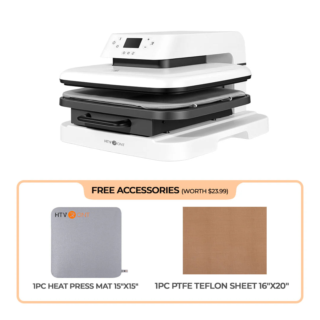 HTVRONT Auto Heat Press 15" x 15"  230V - (2 Colors)  - Standard Kit - White