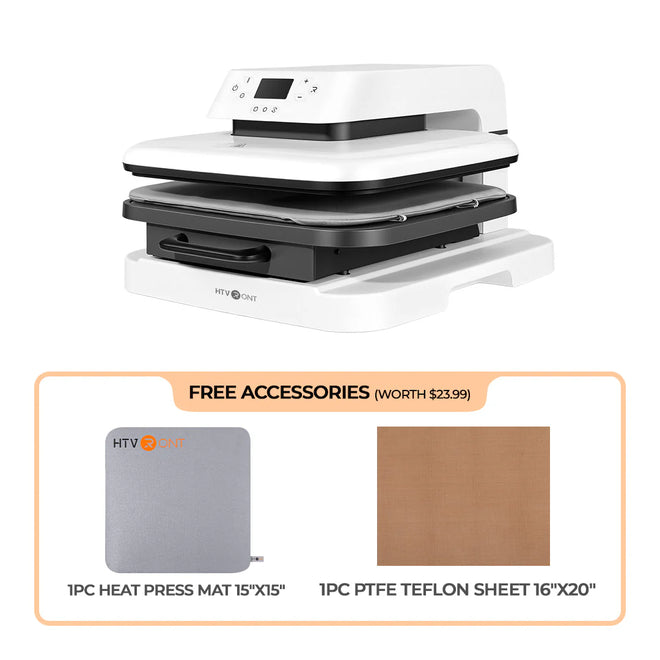 HTVRONT Auto Heat Press 15" x 15"  230V - (2 Colors)  - Standard Kit - White