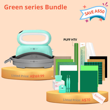 [Green series Bundle]HTVRONT Green Hat Heat Press Machine+ Great Valued Green series Box (Green HTV sheets+ Green Random Tools ≥A＄70)