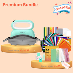 [Premium Bundle]HTVRONT Hat Heat Press Machine+ Super Valued Premium Box(HTV*10+PUFF HTV*8+Glitter HTV Roll+Sumblimation Paper*25+Sumblimation HTV*5+Transfer paper*10+PTFE Teflon Sheet*2+Weeding Tools*5≥A$154)