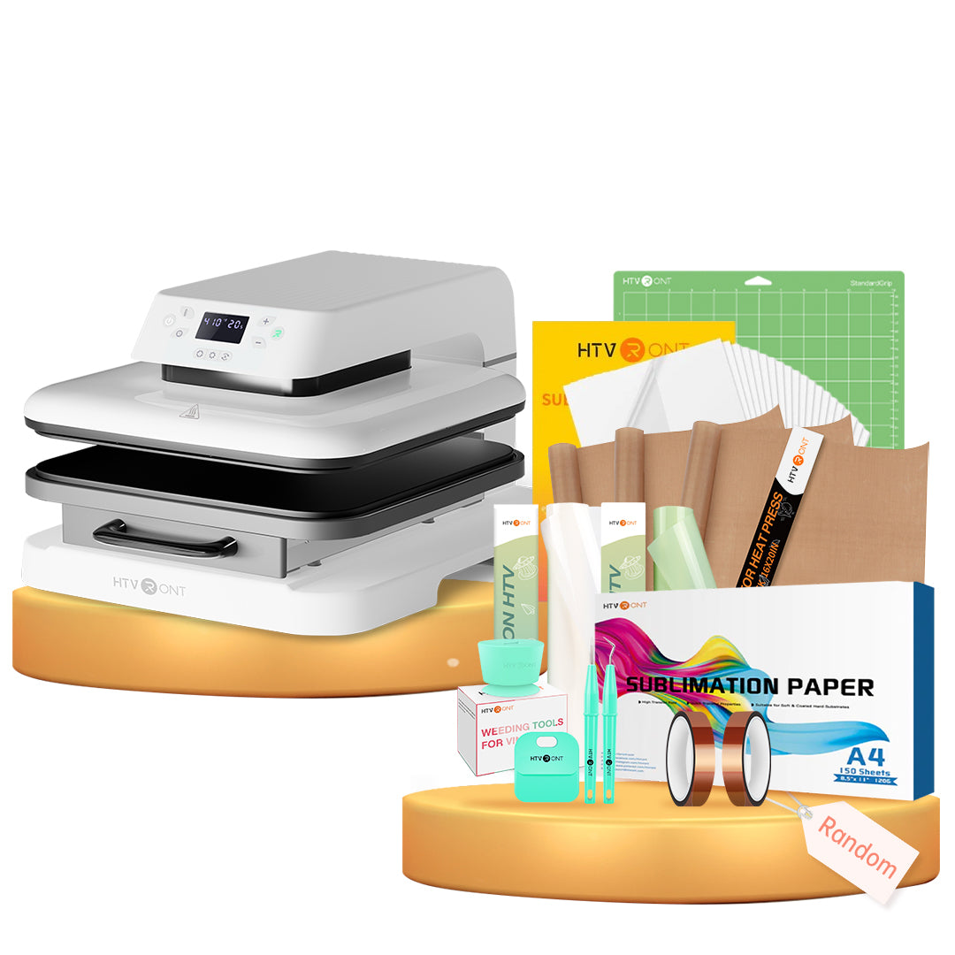 HTVRONT Auto Heat Press 15" x 15"  230V - (2 Colors) & Giveaways