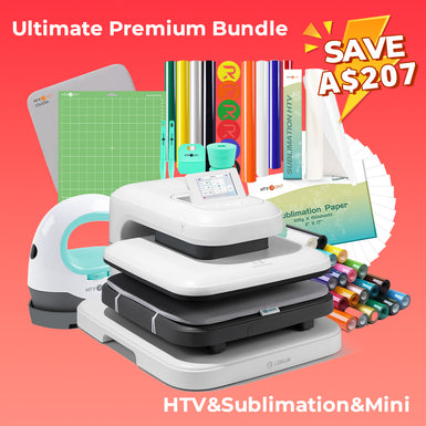 [Ultimate Premium Bundle]LOKLiK Auto Heat Press 2 +Premium Bundle(Multicolor HTV Roll*20+150 sheets Sublimation Paper A4+Sublimation HTV Roll+PUFF HTV*8+Mini2 Heat Press Machine+Heat Press Mat+Cutting Mat+Weeding Tools≥297 A＄)