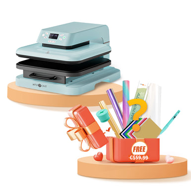 HTVRONT Auto Heat Press Machine 15" x 15"  230V - (Light Blue) & Giveaways