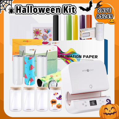 [🎃Halloween Kit] Auto Tumbler Heat Press Machine +Great Valued Bundle(6 Rolls Halloween colors Adhesive Vinyl+Sublimation Paper*30+Sublimation Tumbler Blank-20 OZ*4+Sublimation Glasses 16oz*4+Sticker Paper*10+Transfer Tape≥A$199)