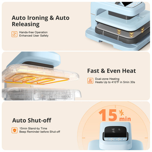 HTVRONT Auto Heat Press 2 - Smart 230V - Standard Kit - Bubble Blue
