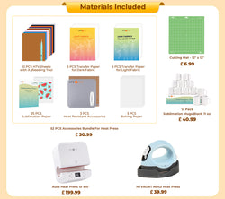 [All in bundle]HTVRONT/LOKLiK Auto Tumbler+Mini3 Heat Press Machine+advanced Bundle(Multicolor HTV*10+Sumblimation Paper*25+Glasses 16oz*4+Transfer paper*10+PTFE Teflon Sheet+Heat Press Mat+Weeding Tools≥A＄121)