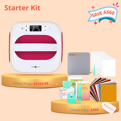 [Starter Kit]T shirt Heat Press Machine 10"x10" 230V+Starter Kit(HTV*10+Sublimation Paper*25+dark/ light heat transfer paper *10+Heat Press Mat+PTFE Teflon Sheet+Heat tape+4pc Weeding Tools)