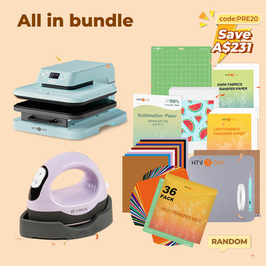 [All in bundle]HTVRONT/LOKLiK Auto Heat Press15“x15”+Mini3 Heat Press Machine+advanced Bundle(Multicolor HTV*46+Sumblimation Paper*25+Transfer paper*10+PTFE Teflon Sheet+Heat Press Mat+Cutting Mat+Weeding Tools≥A＄123)