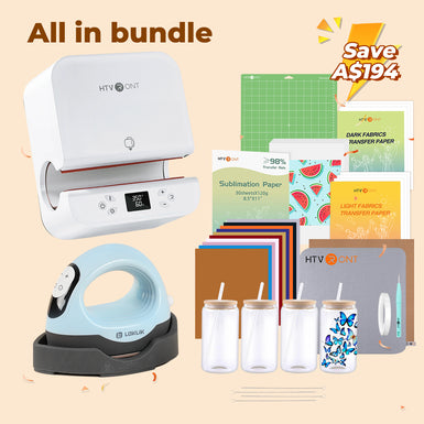 [All in bundle]HTVRONT/LOKLiK Auto Tumbler+Mini3 Heat Press Machine+advanced Bundle(Multicolor HTV*10+Sumblimation Paper*25+Glasses 16oz*4+Transfer paper*10+PTFE Teflon Sheet+Heat Press Mat+Weeding Tools≥A＄121)