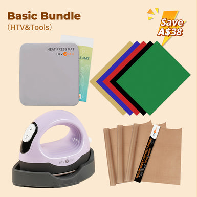 [Basic Bundle]LOKLiK Mini3 Heat Press+HTV&Tools Bundle(Multicolor HTV*5+Heat Press Mat+PTFE Teflon Sheet*3≥A＄38)