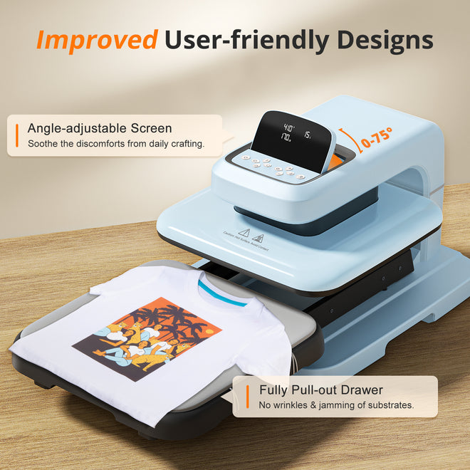 HTVRONT Auto Heat Press 2 - Smart 230V - Standard Kit - Bubble Blue