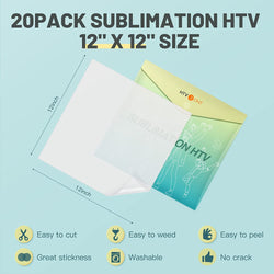 Clear Sublimation HTV for Light Fabric - 20 Pack 12" X 12"