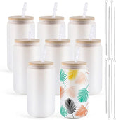 Sublimation Clear Glass/Frosted Blanks with Bamboo Lid - 16oz 8 Pack