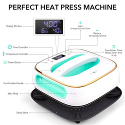 [Starter Kit]T shirt Heat Press Machine 10"x10" 230V+Starter Kit(HTV*10+Sublimation Paper*25+dark/ light heat transfer paper *10+Heat Press Mat+PTFE Teflon Sheet+Heat tape+4pc Weeding Tools)