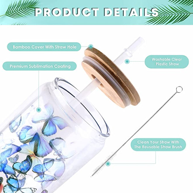 Sublimation Clear Glass/Frosted Blanks with Bamboo Lid - 16oz 8 Pack