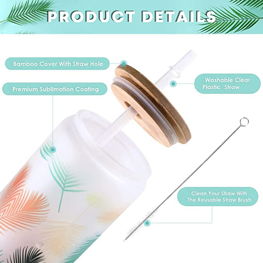 Sublimation Clear Glass/Frosted Blanks with Bamboo Lid - 16oz 8 Pack