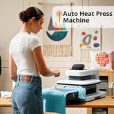 HTVRONT Auto Heat Press 2+Great Valued Bundle(PUFF HTV*8+Glitter HTV*5+Patterned HTV+Sumblimation Paper*30+Sumblimation HTV roll+Transfer paper*6+PTFE Teflon Sheet+Weeding Tools≥145 A＄)