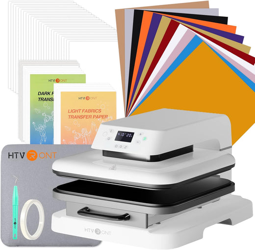 [St. Patrick's Day Deals] Auto Heat Press Machine 15" x 15" 110V + Starter Kit (Include Vinyl&Sublimation Bundle, Tools&Heat Press Mat)