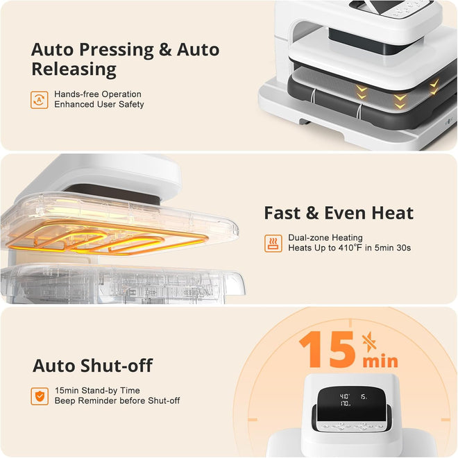 HTVRONT Auto Heat Press 2+Great Valued Bundle(PUFF HTV*8+Glitter HTV*5+Patterned HTV+Sumblimation Paper*30+Sumblimation HTV roll+Transfer paper*6+PTFE Teflon Sheet+Weeding Tools≥145 A＄)
