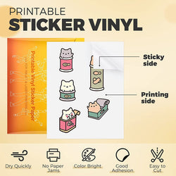 Glossy Printable Vinyl Sticker Paper 100 Sheets Waterproof  - 8.5"X 11"