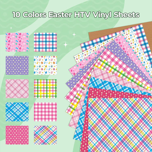 Easter Plaid Heat Transfer Vinyl - 11 Pack Easter Iron on Vinyl for T-Shirts - 12"x10"
