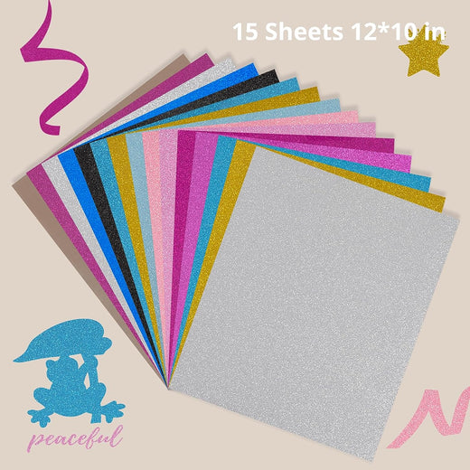Glitter HTV Heat Transfer Vinyl Sheets - 15 Pack 12" x 10"